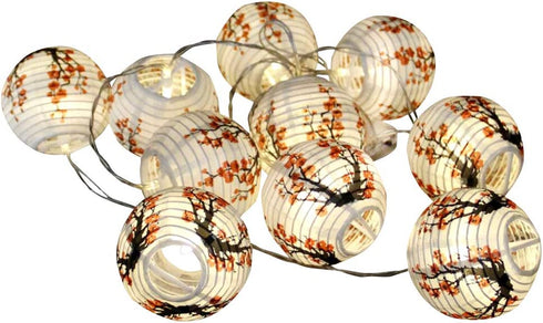 JYWJ Sakura (Cherry) Flowers White Color Chinese/Japanese Small Paper Lantern/Lamp 3" Diameter LED String Light Length 78.7" 2-AA Battery Powered & USB Charger Gift for Kids (Red)