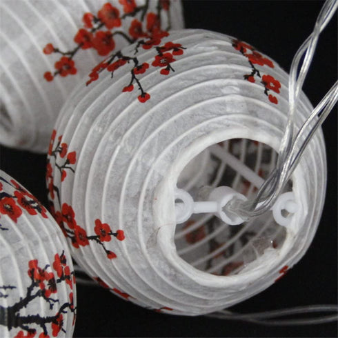 JYWJ Sakura (Cherry) Flowers White Color Chinese/Japanese Small Paper Lantern/Lamp 3" Diameter LED String Light Length 78.7" 2-AA Battery Powered & USB Charger Gift for Kids (Red)