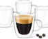 DLux Espresso Coffee Cups 3oz, Double Wall, Clear Glass set of 4 Glasses with Handles, Insulated Borosilicate Glassware Tea Cup