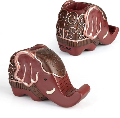 Pen Pencil Holder with Phone Stand, Coolbros Resin elephant Shaped Pen Container Cell Phone Stand Carving Brush Scissor Holder Desk Organizer Decoration for Office Desk Home Decorative (red)