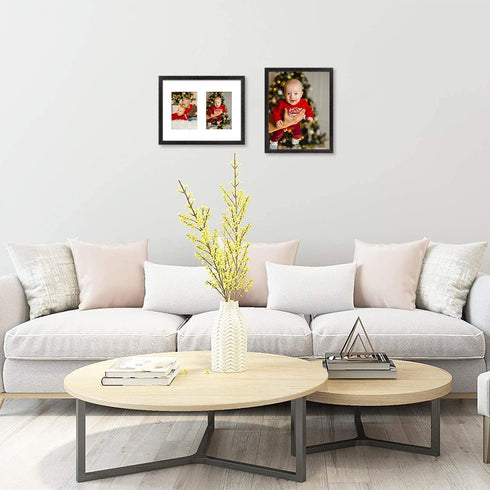 Golden State Art, 11x14 Distressed Black Wood Frame with White Mat - Displays Two 5x7 Photos - Real Glass, Sawtooth Hangers, Swivel Tabs - Wall Mounting, Landscape, Portrait
