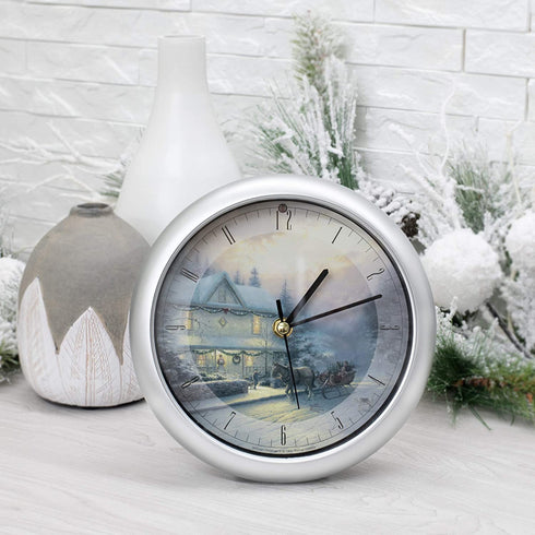 Mark Feldstein & Associates Thomas Kinkade Victorian IV Silver Tone 8 x 8 Christmas Wall Clock