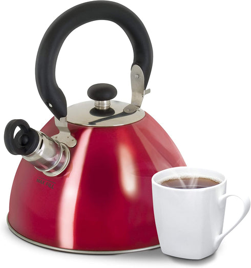 Mr. Coffee Morbern 1.8 Quart Stainless Steel Whistling Tea Kettle, Red