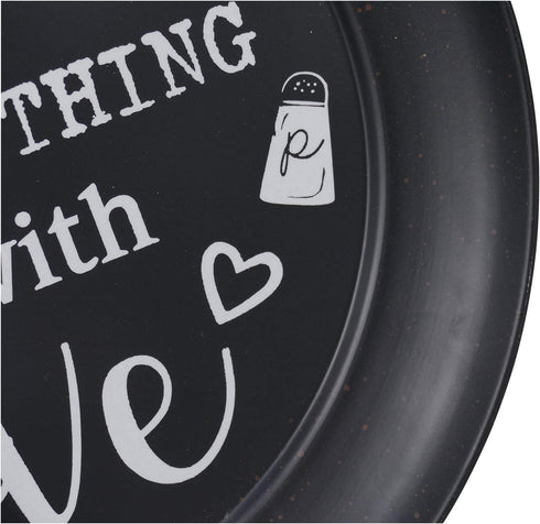 NIKKY HOME 15" x 24" Pan Shaped Metal Kitchen Sign Wall Decor with Quote Season Everything with Love, Black
