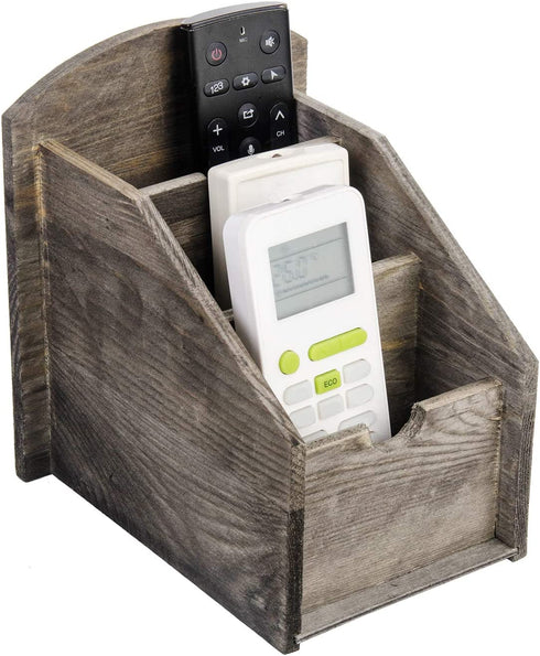 VERGOODR 3 Slot Rustic Wooden Remote Control Frame Media Organizer, Office Supply Storage Rack,Pen Storage Box (Rock Grey)