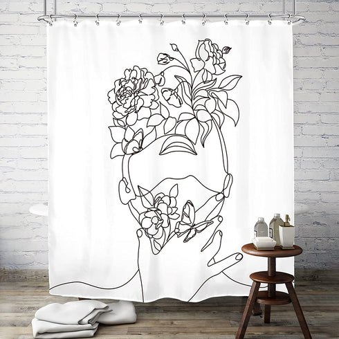 SVBright Women Flower Shower Curtain Abstract Line Ladies 72Wx72H Inch Modern Minimalist Creative Female Sketch Aesthetic 12 Pack Hooks Polyester Waterproof Fabric Bathroom Bathtub Panels