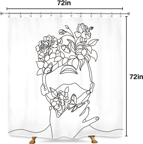 SVBright Women Flower Shower Curtain Abstract Line Ladies 72Wx72H Inch Modern Minimalist Creative Female Sketch Aesthetic 12 Pack Hooks Polyester Waterproof Fabric Bathroom Bathtub Panels