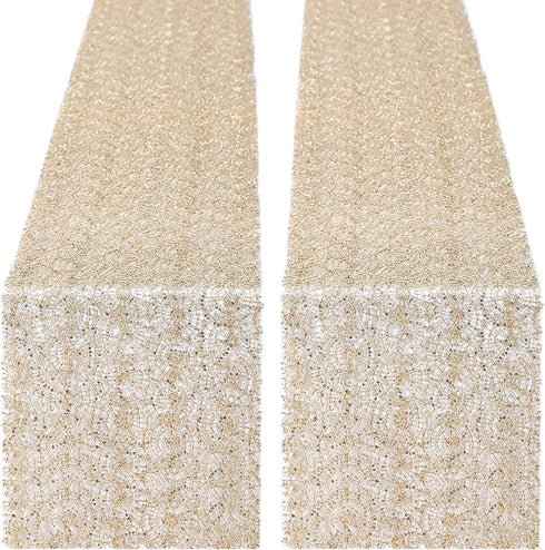 Sequin Table Runners Mesh Champagne Gold Table Runners Set of 2 Metallic Tabletop 12x108inch Sparkly Table Overlay for Home Daily Use Banquet Party Decorations