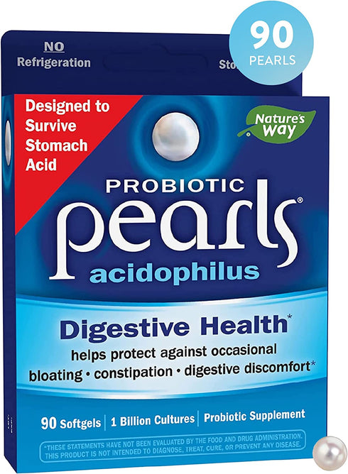 Nature’s Way Probiotic Pearls Acidophilus, Digestive Health*, 1 Billion Live Cultures, No Refrigeration Required, 90 Softgels