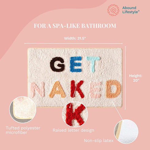 Abound Lifestyle Get Naked Bath Mat, Cute Bath Mat, Fade Resistant Cute Bathroom Decor, Funny Tufted Microfiber Bath Rug, Get Naked Rug, Machine Washable, Extra Large Bath Mat, Non-Slip (32?x20?)