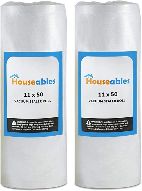 Houseables Vacuum Sealer Bags, Sous Vide Rolls, Two (2), Large 11 Inch x 50 Ft, Commercial Grade Plastic, Food Vac Storage & Seal, Airtight Vacume Saver, Microwave & Freezer Safe, Store A Meal