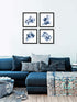 ArtbyHannah 10x10 Framed Blue Floral Wall Art Set of 4 with Black Frames and Flower Print for Gallery Walls or Bathroom Bedroom Decoration