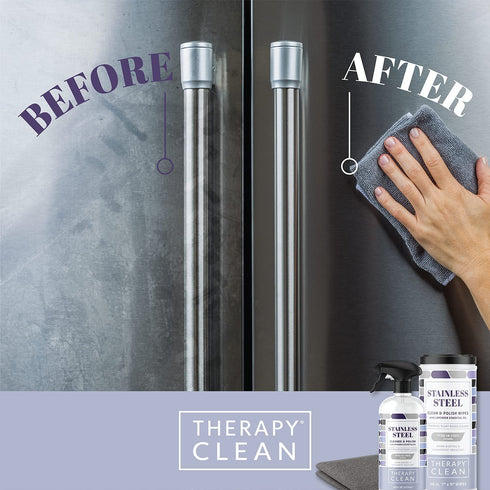 Therapy Stainless Steel Cleaner & Wipes Kit - Fingerprint Resistant, Removes Steaks and Water Marks from Appliances - Safe on Refrigerators, Grills, Sinks and Ovens