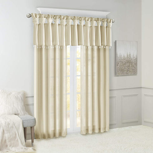 Madison Park Emilia Faux Silk Single Curtain with Privacy Lining, DIY Twist Tab Top, Window Drape for Living Room, Bedroom and Dorm, 50x84, Champagne