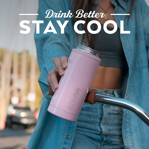 BrüMate Hopsulator Slim Double-walled Stainless Steel Insulated Can Cooler for 12 Oz Slim Cans (Blush)