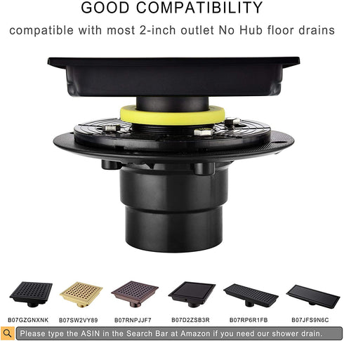Orhemus 2 inch Shower Drain Base Flange Kit with Rubber Coupler Gasket, Threaded Adjustable Ring Adaptor for No Hub Square Linear Floor Drain Installation