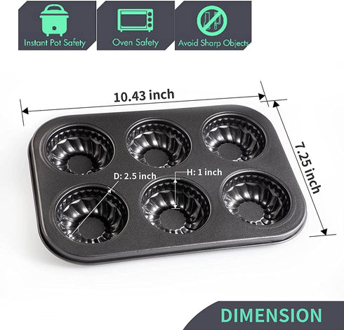 Mini Bund Cake pan, 6-Cavity Fluted Tube Cake Pan Brownie Bowl Pan Small Round Cake Mold Shortcake Pan for Baking Bavarois Brownie Cupcake Pudding Canele