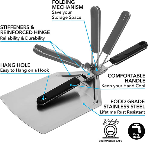 KitchenStar Stainless Steel Pizza Peel with Folding Handle (9.5 x 14 Inches) for Oven Pizza Turning, Placement and Retrieving - Professional Baking Tools Series
