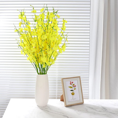 ProYankiot Orchids Artificial Silk Flowers 12 pcs 37? Fake Faux Dancing Lady Orchids Stem Flower for Home Decor Indoor Party Office Festival Decoration Yellow