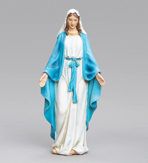 Our Lady of Grace Blue White 6 inch Resin Stoneware Tabletop Figurine Statue