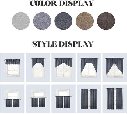 Rama Rose Breathable Rustic Kitchen Swag Curtain Valances, Rod Pocket Burlap Valences, Soft Farmhouse Window Decor for Cafe, Living Room(2 Panels, Each Panel 36" W x 63" L, Charcoal)