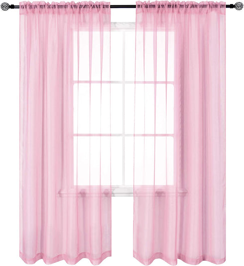KEQIAOSUOCAI Sheer Baby Pink Curtains Sets for Kids Girls Nursery Room Bedroom Solid Voile Sheer Panels Rod Pocket Draperies for Home Decor 52 Inch x 72 Inch Set of 2