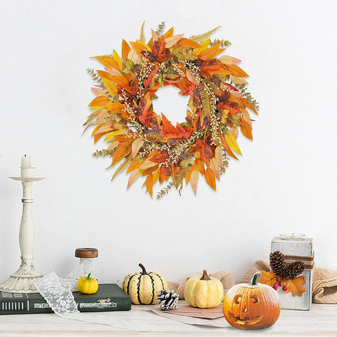 Fall Wreaths for Front Door - 24 inch Farmhouse Wreath Eucalyptus Autumn Berry Magnolia Outside Indoor Decor Large Harvest Crafts Wreaths Rustic Thanksgiving Halloween