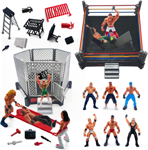 ToyVelt 32-Piece Wrestling Toys for Kids - Wrestler Warriors Toys with Ring & Realistic Accessories - Fun Miniature Fighting Action Figures Includes 2 Rings - Great Gift for Boys and Girls