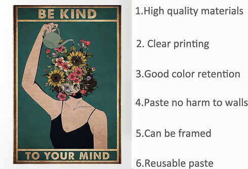 CENQCWARO Mental Be Kind to Your Mind Mental Health Posters Canvas Art Poster Picture Modern Office Family Bedroom Decorative Posters Gift Wall Decor Painting Posters 16x24inchs(40x60cm)