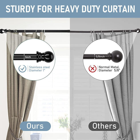 1 inch Black Curtain Rods Set - Stainless Steel Decorative Curtain Rods For Windows,30-56" Heavy Duty Adjustable Curtain Rods for Drapes and Curtains (2 Brackets)