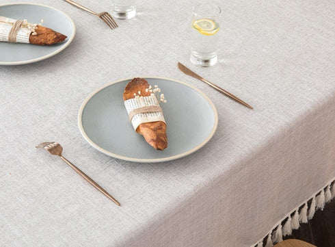 Textured Fabric Table Cloth Waterproof Heavy Weight Cotton Linen Fabric Dust Proof Table Cover for Kitchen Dinning Tabletop Decoration(54" x 102" Rectangular-Beige Texture)