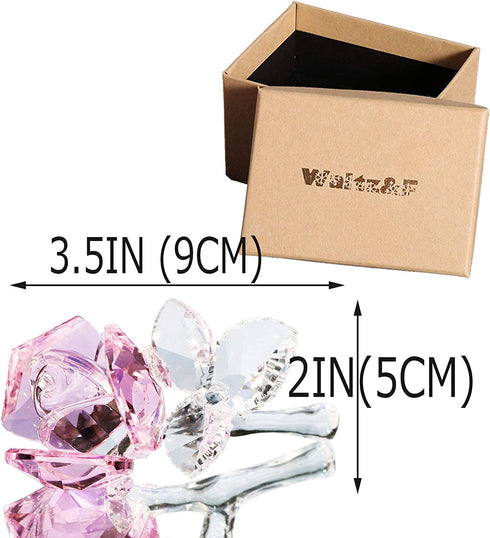 Crystal Rose Flower,Glass Rose Paperweight Figurine Collectible Statue Wedding Table Centerpiece Ornament,Pink Rose