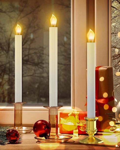 RONXS Window Candles,LED Candles with Timer, Outdoor Christmas Decorations Flameless Candles Battery Operated Flickering Candles with 1 Remote Controls, Glod Candle Holders (2 Pcs Gold)