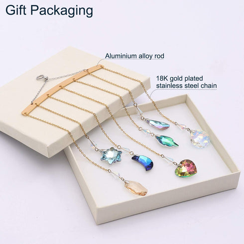 Crystal Ornament Wall Decor, Shining Colourful Crystal Pendants with Stainless Steel Chain Boho Home Decoration for Bedroom Living Room Apartment (Gold)