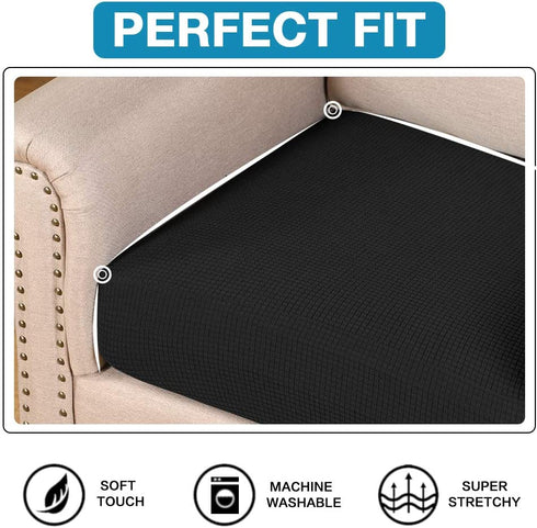 High Stretch Seat Cushion Cover Sofa Cushion Furniture Protector fot Sofa Seat Sofa Slipcover Sofa Cover Soft Flexibility with Elastic Bottom (3 Pieces Cushion Covers, Black)