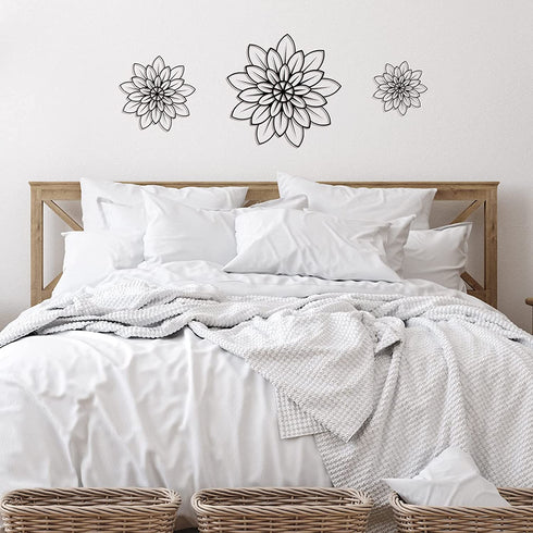 3 Pieces Metal Wall Art Metal Flowers Wall Decor Metal Wall Art Floral Home Decoration for Bedroom Living Room, Bathroom, Kitchen, Outdoor (Black)