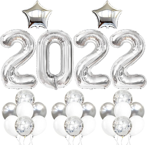 Silver 2022 Balloons Numbers Set - 40 Inch, 2022 Graduation Balloons, Confetti | Silver Graduation Decorations 2022, Graduation Party Decorations, Graduation Party Supplies | Class of 2022 Decorations