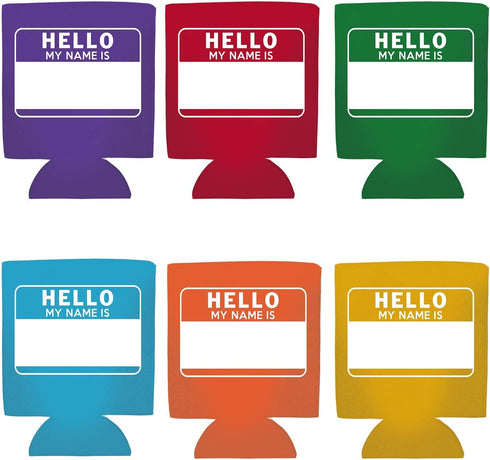 Hello My Name Is - Customizable Can Coolers Party Favor Meeting Fun Way To Introduce Yourself, Multi Colored, 12 Pc