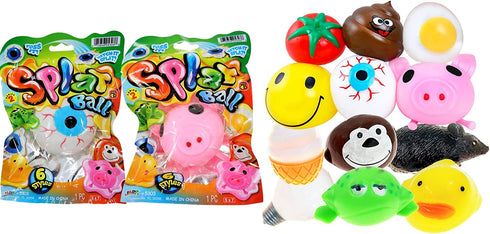 Splat Ball - Squishy Stress Balls (2 Assorted Pack) by Ja-Ru. Emoji-Squishy Ball Fidget Pack for Kids and Adults. Party Favor Classroom Treasure Box Prize Birthday Gifts Easter Egg Stuffer. Plus 1 Bouncy Ball. 5303-2p