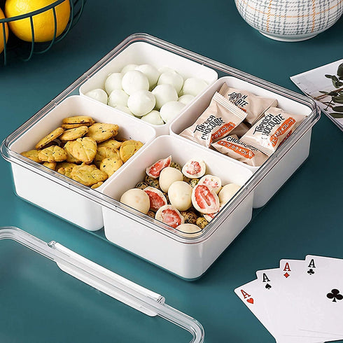 MineSign Snack Container Divided Veggie Serving Tray with Lid Salad Keeper with 4 Removable Boxes Stackable Refrigerator Organizer Bins Food Storage Organizer Produce Saver for Meal Prep