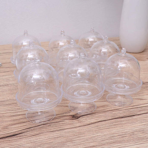 BESTONZON 12pcs Mini Candy Box Plastic Mini Cake Stand Chocolate Cupcake Candy Display Plate with Lid Birthday For Wedding Party Supplies, 3.15x2.16x2.16in (Tranparent)