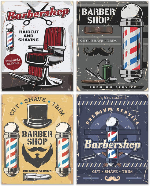 Barbershop / Haircut / Shave Wall Art Decor Prints - Set Of 4 (8x10) Inch Poster Photos