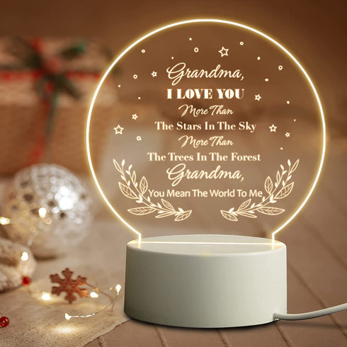 Mothers Day Gifts for Grandma from Grandchildren - Grandma Birthday Gifts Night Light, Grandma Gifts for Mother's Day, Birthday, Thanksgiving, Acrylic Night Lamp Gifts for Grandma