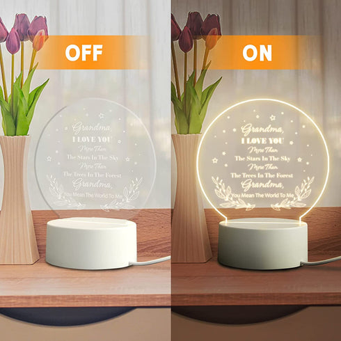 Mothers Day Gifts for Grandma from Grandchildren - Grandma Birthday Gifts Night Light, Grandma Gifts for Mother's Day, Birthday, Thanksgiving, Acrylic Night Lamp Gifts for Grandma