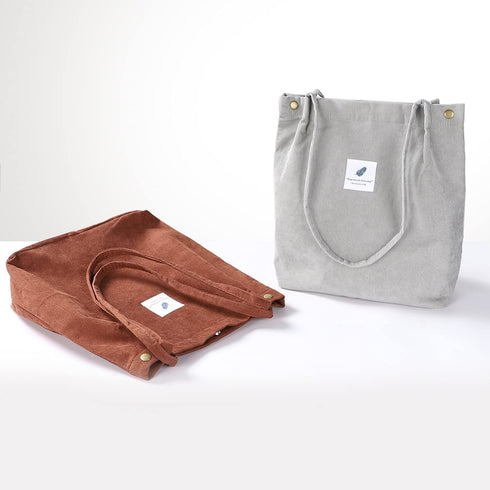 2Pcs Corduroy Tote Bags, Etercycle Women's Casual Shoulder Bag Big Capacity Reusable Grocery Handbags with Inner Pocket For Work Beach Lunch Travel And Shopping