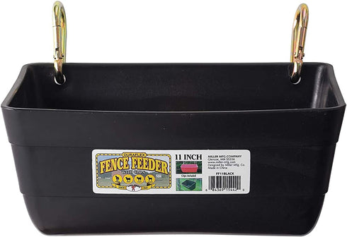 Little Giant Plastic Fence Feeder with Clips (Black) Heavy Duty Mountable Feed Trough Bucket for Livestock & Pets (4.5 Quart) (Item No. FF11BLACK)