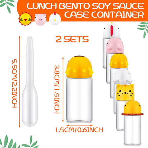 14 Pieces Bento Soy Sauce Case Container Bento Box Accessories, Mini Condiment Plastic Bottle with Dropper, Cute Animal Lunch Sauce Case Container for Kids Hiking Travel Lunch Salad Ketchup Syrup Oil