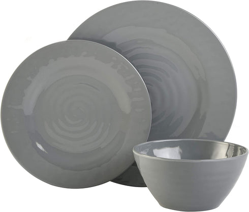 Gibson Home Brist Melamine Dinnerware Set, Service for Four (12pcs), Blue