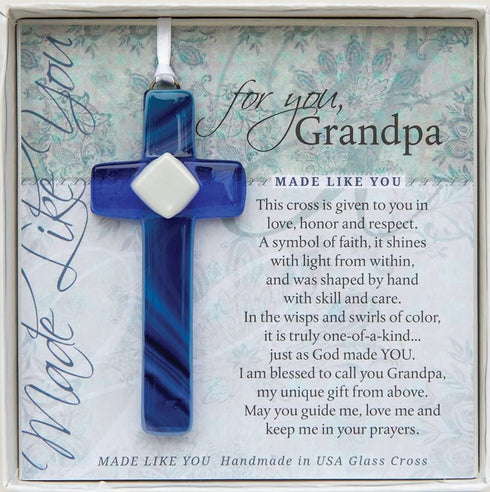 Sentimental Gift for Grandpa from Granddaughter/Grandson for Father's Day/Christmas/Birthday-Handmade in USA Glass Cross-Religious Gift for Grandpa