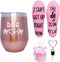 Valporia Dog Mom Gifts for Women Insulated Wine Tumbler with Sayings + Fuzzy Socks + Wine Stopper for Women Birthday Gifts for Women Rose Gold Stainless Steel Xmas Gifts